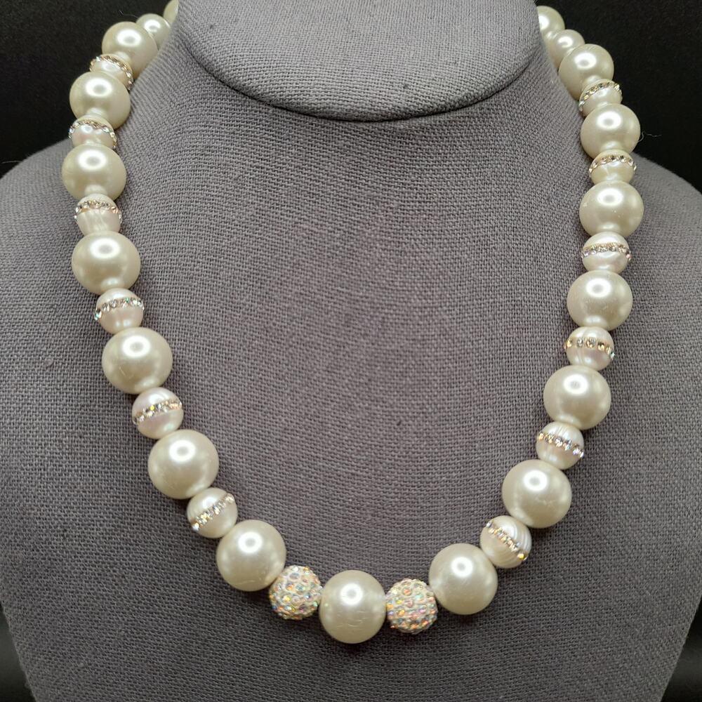 Handmade Pearl Necklace Glass Pearls Freshwater Pearls Rhinestone 18 Inch